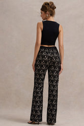 Black Lace Flared-Leg Trousers